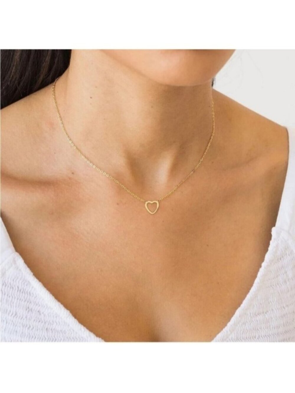 GOLD 18k Gold Plated Hollow Heart Pendant Necklace